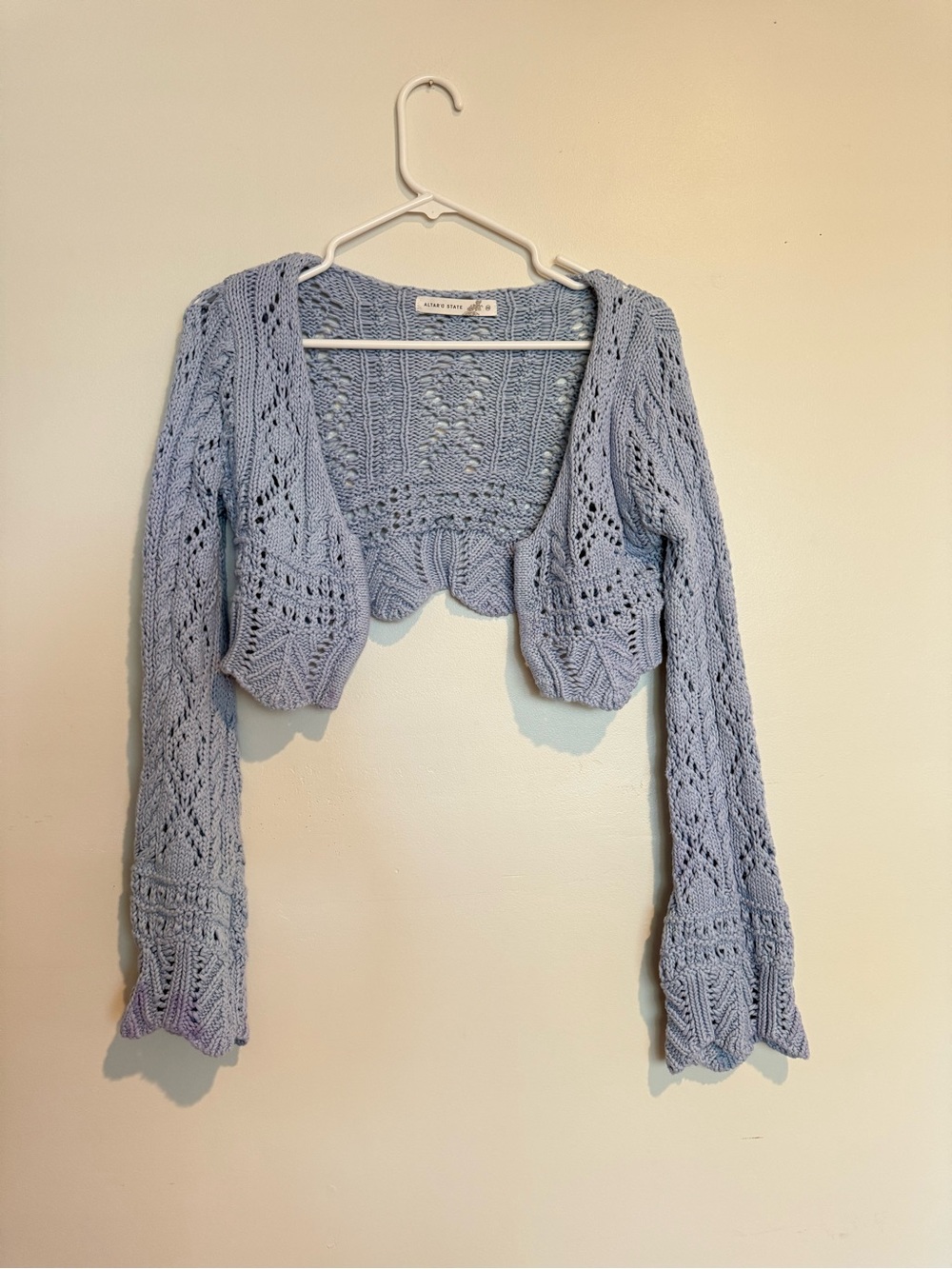 Altar'd State Light Blue Crochet Bolero Shrug Cardigan